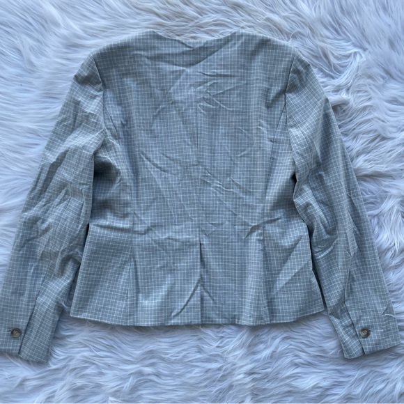 Ann Taylor light gray Crewneck jacket in graphic check - Picture 9 of 11